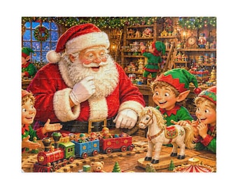 Rompecabezas de Papá Noel y duendes en el taller, rompecabezas navideño de 110, 252, 520 o 1014 piezas.