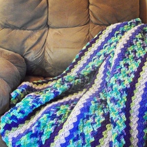 Handmade Blanket, Blue, Green, Purple Blanket, Crochet Blanket in Wildflower, Violet, Iris, Light Lavender, Green and Blues by DRcrafts image 5