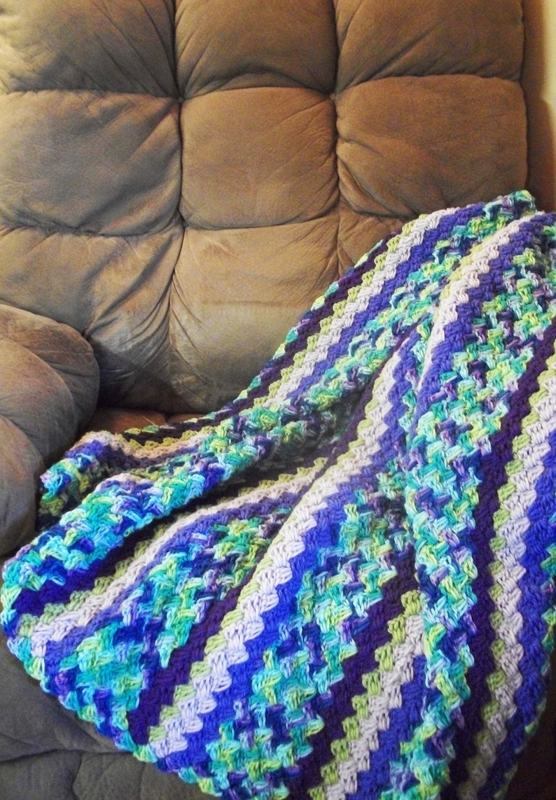 Handmade Blanket, Blue, Green, Purple Blanket, Crochet Blanket in Wildflower, Violet, Iris, Light Lavender, Green and Blues by DRcrafts image 5