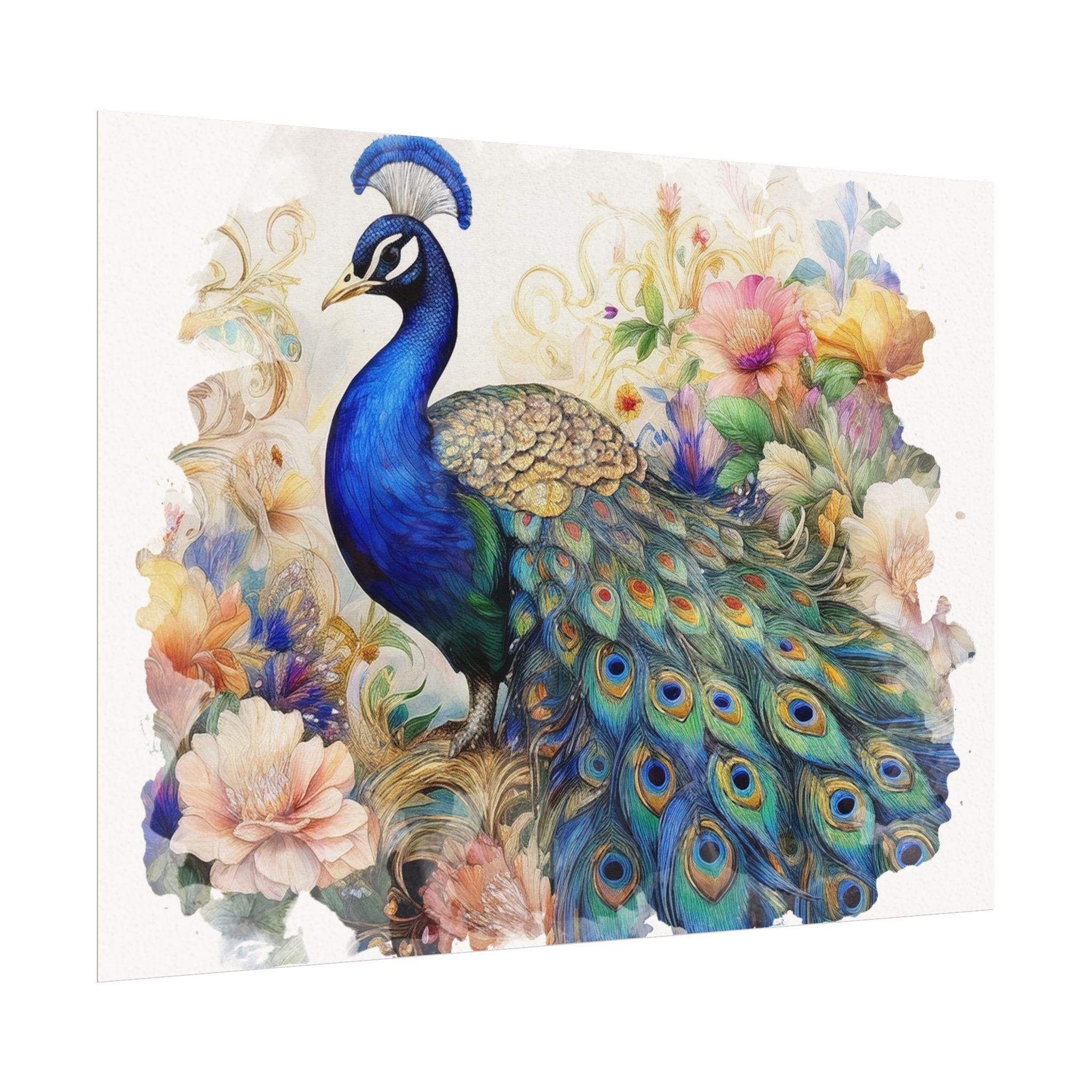 額入り水彩画壁掛け 孔雀 Geucled Plumes 1280 額入り水彩画壁掛け
