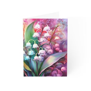 Set di biglietti di auguri con mughetti, biglietti con fiori vivaci per tutte le occasioni, compleanni, ringraziamenti, inviti e celebrazioni