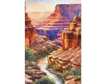 Grand Canyon Matte Vertical Poster, The Beautiful Grand Canyon in Watercolor