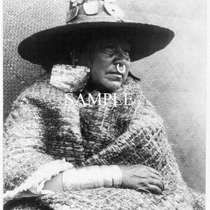 A Chief&#39;s Daughter by Photographer Edward S Curtis Minimally Restored to Black and White and Sepia, Instant Download 8x10 Historical Photo