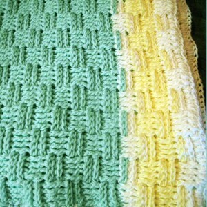 Handmade Crochet Throw Blanket, Baby Blanket, Wheelchair or Lap Blanket in Green, Yellow, White by DRCrafts