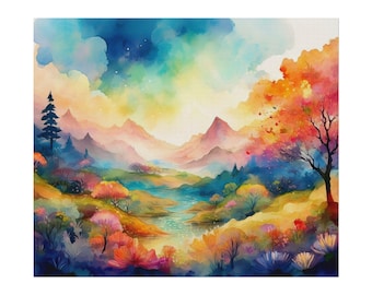 Colorful Watercolor Landscape Poster | Art Print for Home Decor, Gift for Nature Lovers, Wall Art, Vibrant Nature Painting