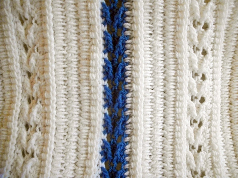 Crochet Throw Blanket in White and Blue with Free US Shipping by DRCrafts White and Blue Crochet Blanket