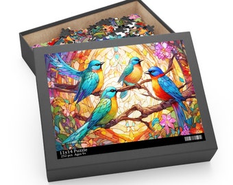 Gorgeous Songbirds Puzzle in Stained Glass Effect (252, 500-Piece)