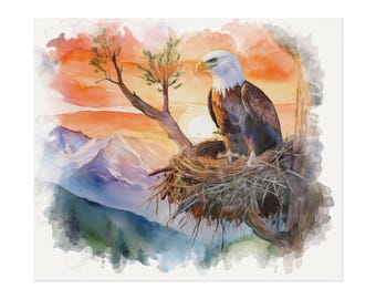 Getextureerde aquarel poster adelaarsnest, natuurkunst aan de muur, decor in het wild, cadeau voor vogelliefhebbers, huisdecoratie, milieuvriendelijke kunst