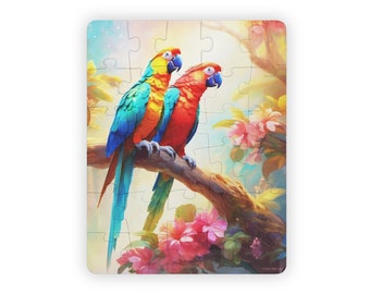 Birds In Paradise Kids' Puzzle and Puzzle for Dementia, 30-Piece, Beautiful Parrots Amidst the Flowers, Great Gift for Kids and Adults