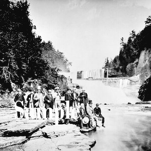 Restored Vintage Photo of Diplomats at Waterfall Instant Download, Vintage Photo Wall Art, Black White Wall Decor Ready To Print