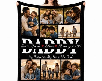 Personalized Photo Collage Blanket for Dad, Custom Family Memories Throw