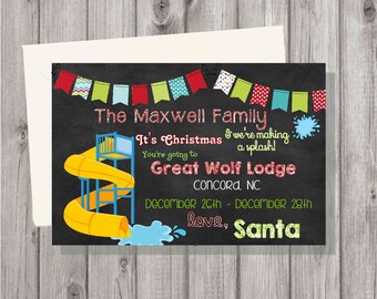 Digital Chalkboard Style Water Park Christmas Gift Card From Santa For Great Wolf Lodge Or Other