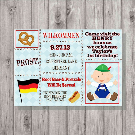 Oktoberfest Cyfrowy 1 Urodziny Niebieski Niemiecki Zaproszenie Etsy