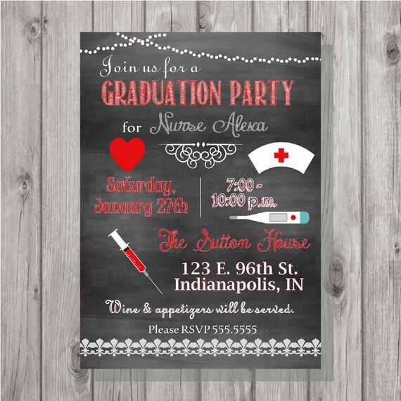 digital chalkboard style nurse graduation party invitation you etsy