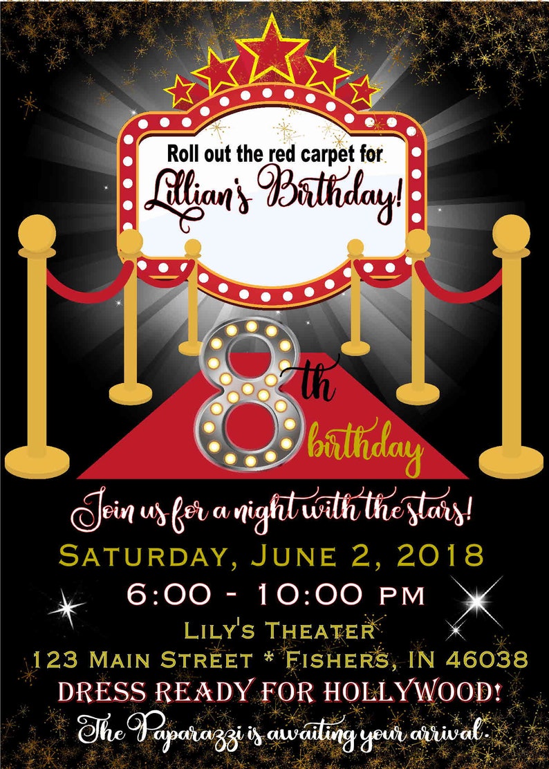 Digital Hollywood Red Carpet Movies Invitation Personalized Printable Invitation Custom Printable Invite