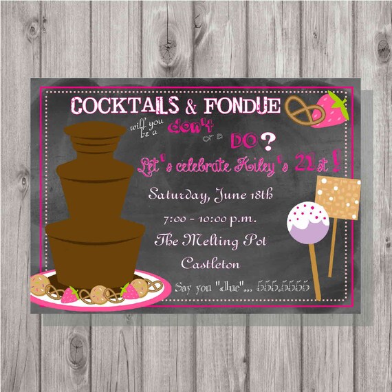 Digital Chalkboard Style Fondue Birthday Party Invitation Diy Etsy
