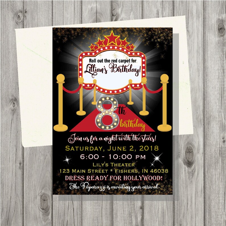 Digital Hollywood Red Carpet Movies Invitation Personalized Printable Invitation Custom Printable Invite