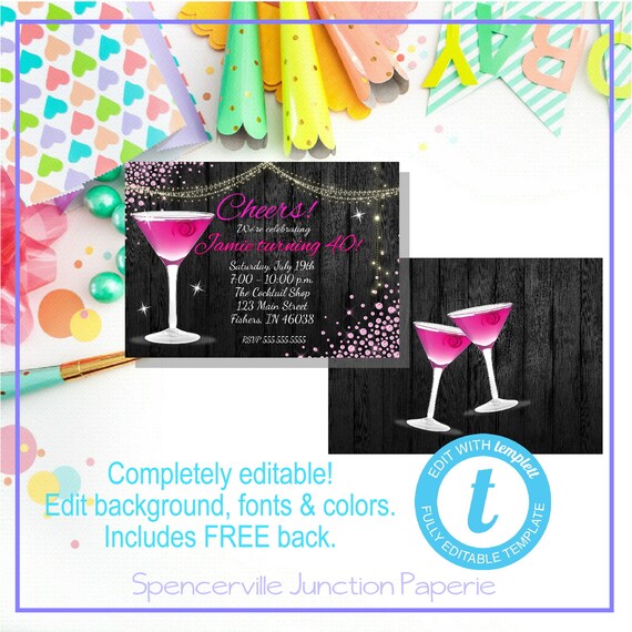 Martini Girls Night Out Printable Template Instant Download w Back ...