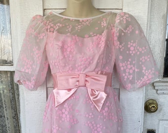 Vintage 1960s Pink Flocked Maxi Dress