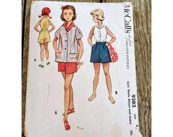 Vintage 1953 Sewing Pattern Girls Shorts Blouse Jacket Size 8