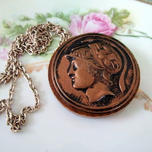 Vintage Roman Profile Head Necklace Snake and Pegasus horse Large Statement piece