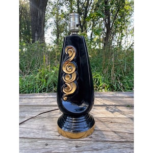 Vintage MCM Black & Gold Ceramic Table Lamp