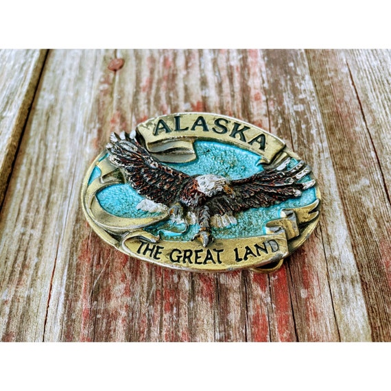 Vintage Alaska Bald Eagle Brass Buckle 1984