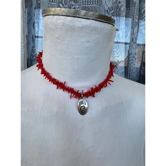 Vintage Hopi Native American Coral Branch Necklac… - image 3