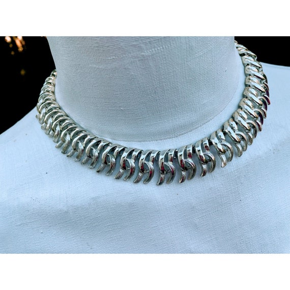 Vintage Coro Silvertone spike Necklace Choker - image 9