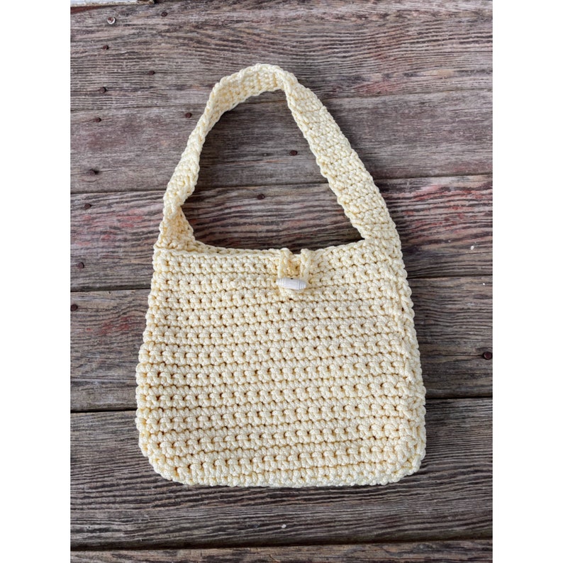 Vintage 70's Crochet Rope Off white strap Purse Boho HIppy image 1