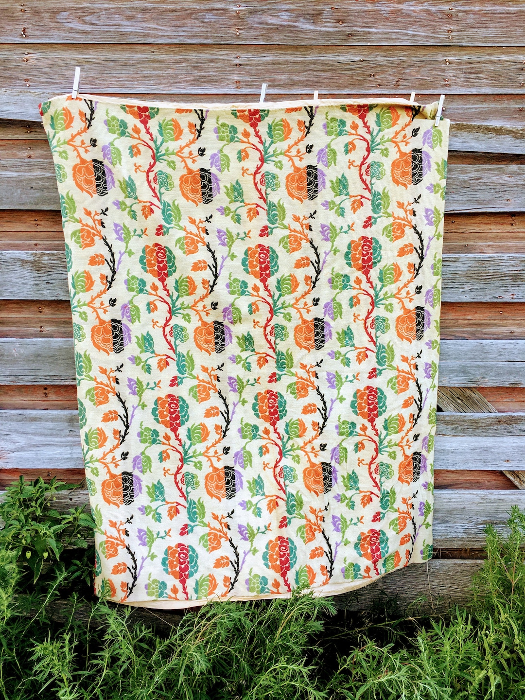 Vintage Feather Bed Mattress Cover Duvet Floral Tapestry 54x43 Etsy