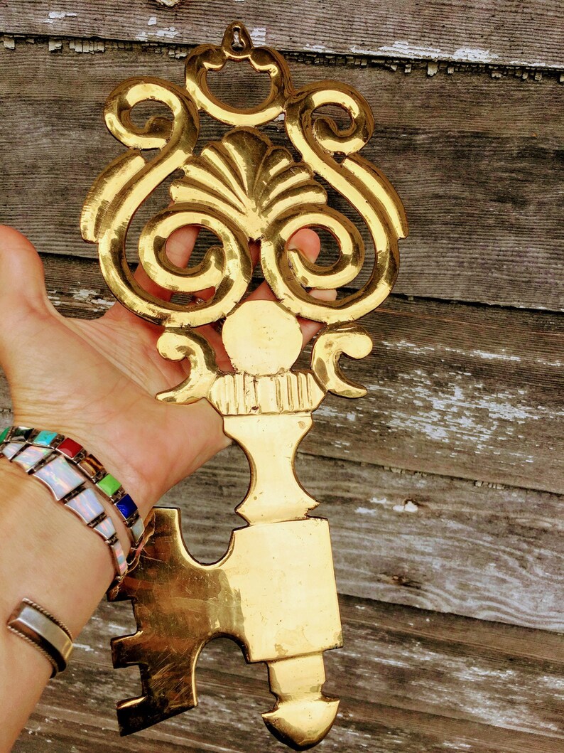 Vintage large Brass Skeleton Key Wall Hanging Decor Plaque Etsy