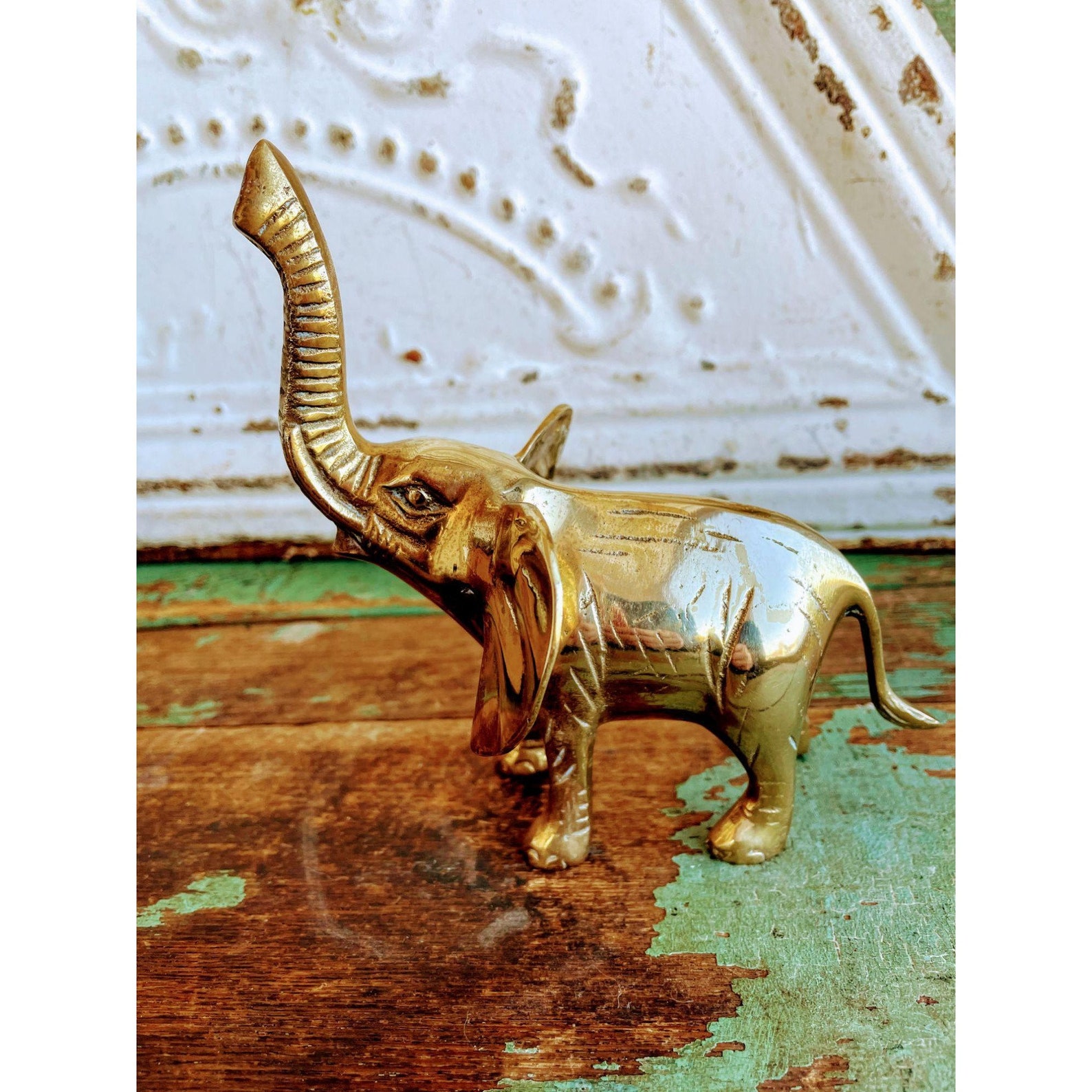 Vintage Brass Elephant Trunk up Figurine Etsy