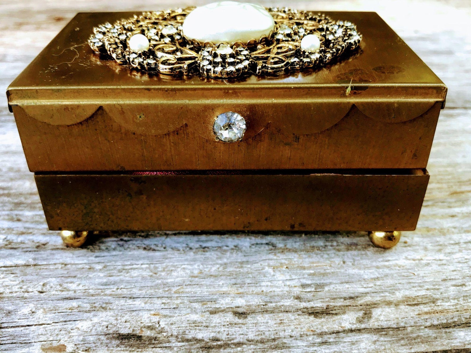 Vintage Brass Rhinestone Folding Accordion Jewelry Box With Etsy