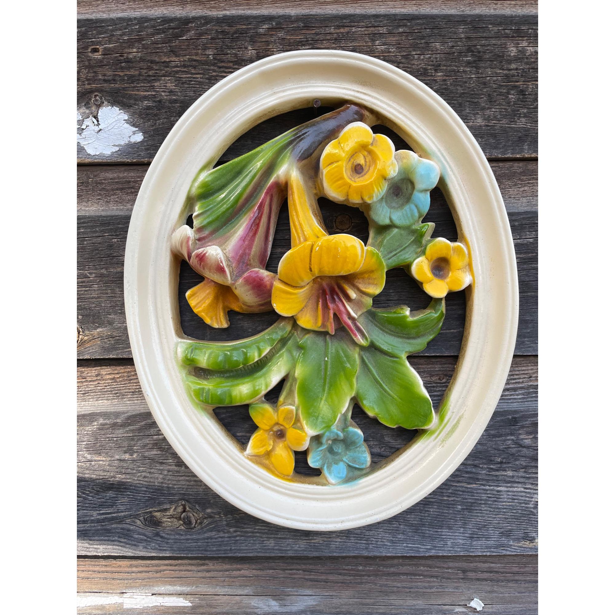 Vintage 1950s Chalkware Colorful 3D Floral Wall Hanging Plaque - Etsy