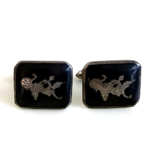 Vintage 40&#39;s Siam Sterling Niello Enamel Princess Cufflinks