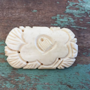Vintage carved Cow Bovine Bone Floral Flower  Brooch