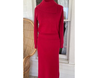 Vintage Red Lambs Wool Angora Sweater Skirt Set Michelle Stuart Sz 10