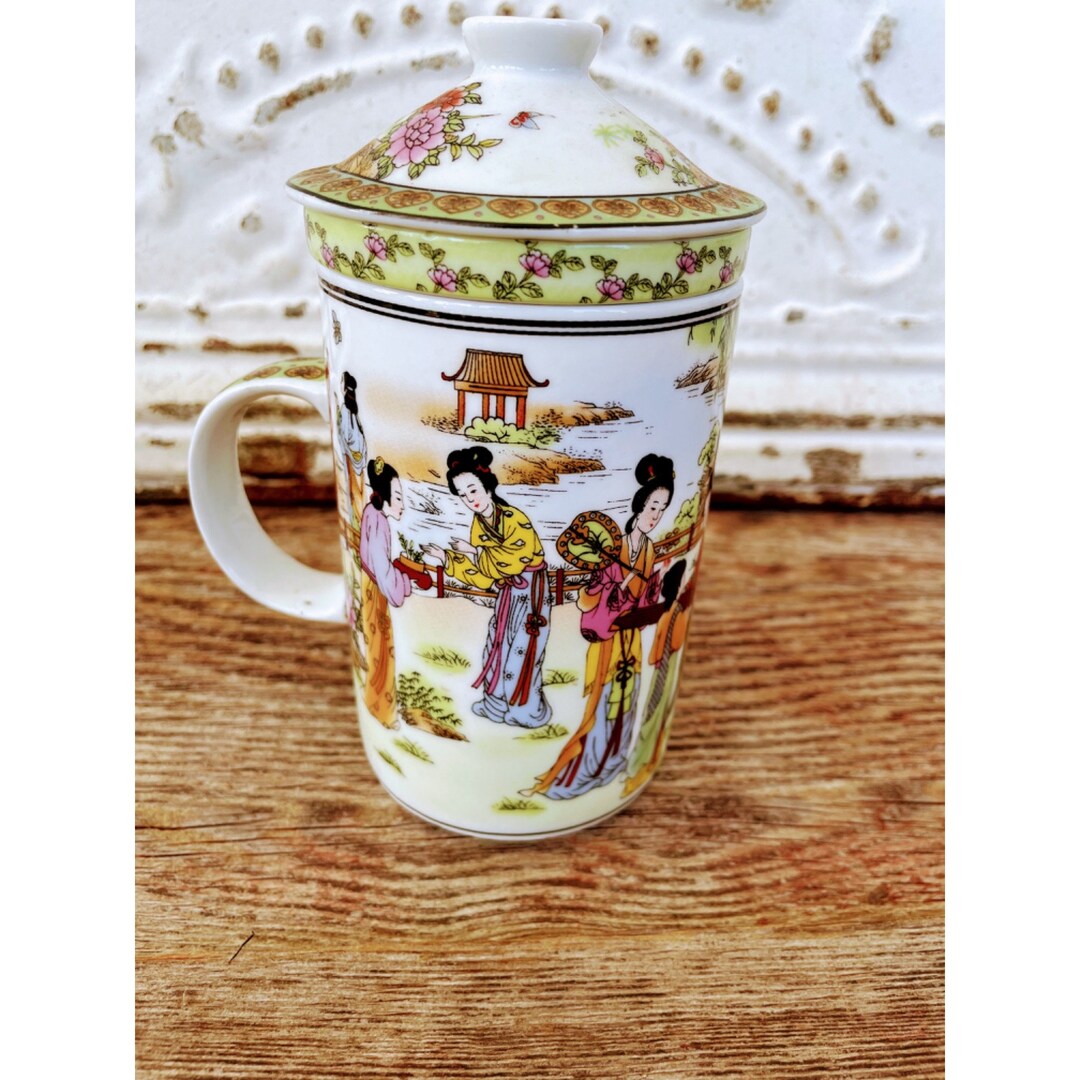 Vintage Japanese Tea Cup With Lid and Strainer With Children Etsy