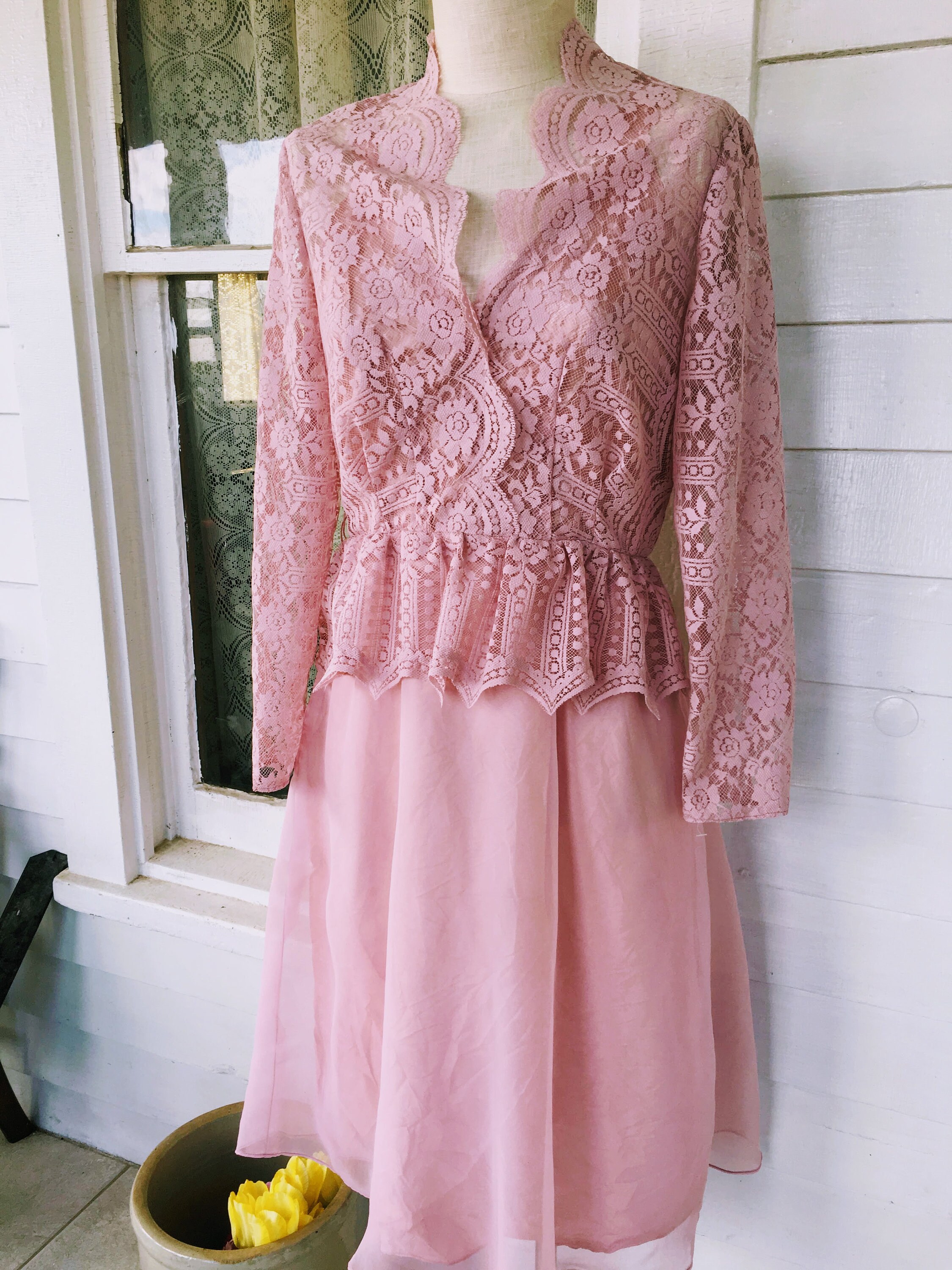 pink lace knee length dress