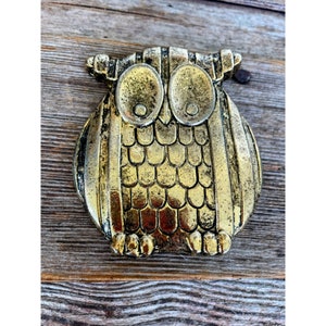 Vintage 1970s Groovy Brass Tone Metal Owl Belt Buckle - Etsy  display picture 2