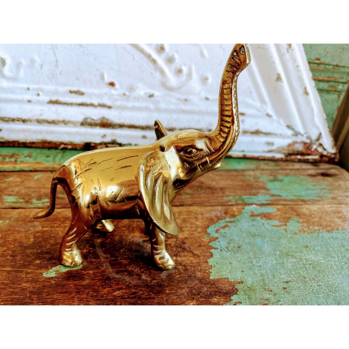 Vintage Brass Elephant Trunk up Figurine Etsy