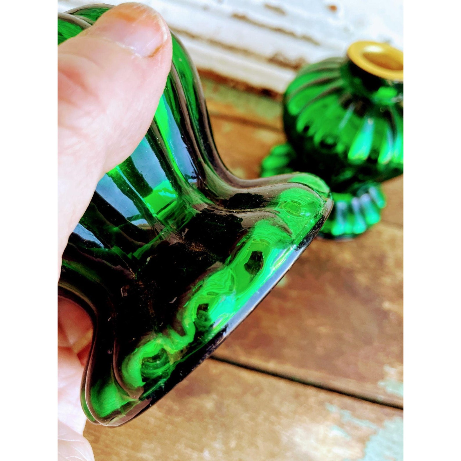 Vintage Green Art Glass Candle Holders Christmas Etsy