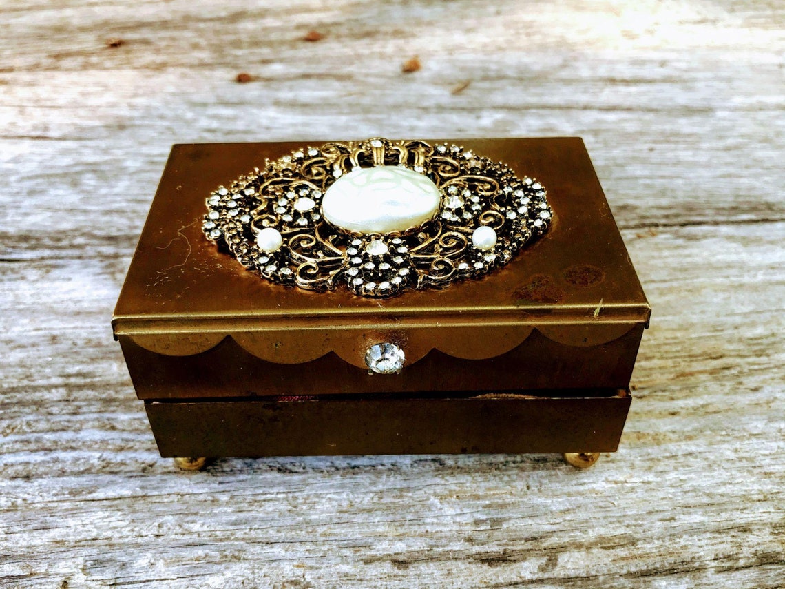 Vintage Brass Rhinestone Folding Accordion Jewelry Box With Etsy