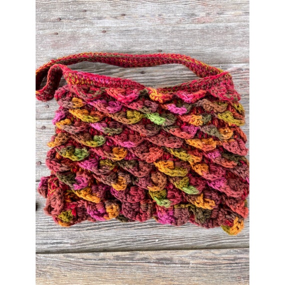 Vintage Variegated  Colorful Crochet Purse Carved… - image 3