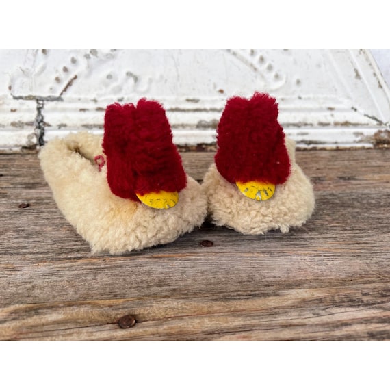 Vintage 1950s child wool Fuzzy Duck Slippers With… - image 1