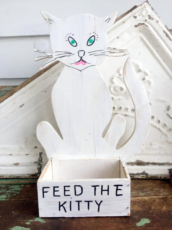 Vintage Wood Cut Out Outdoor Cat Feeder With White Cat Hand Etsy