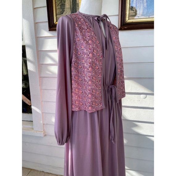 Vintage 1970s Sears Dress with Vest Mauve Poly kn… - image 3