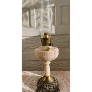 Antique Aladdin Pink Alacite Oil Lamp Added Cast Iron Ornate Base