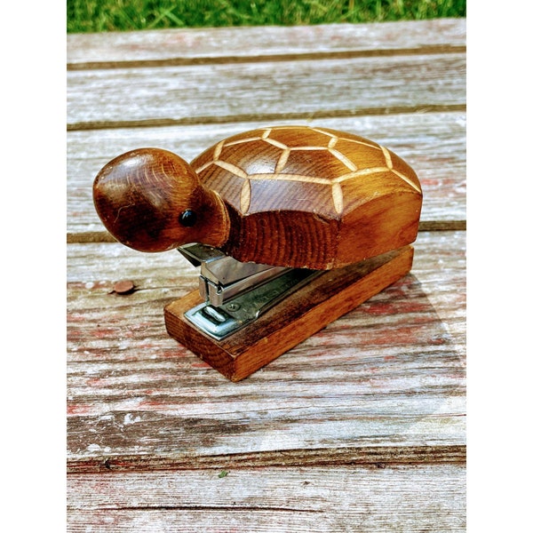 Vintage carved wood Turtle Stapler